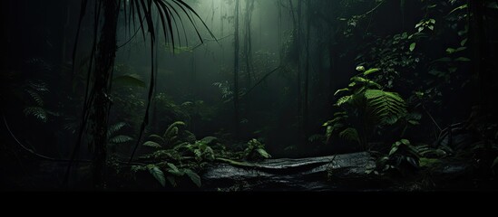 A captivating abstract image of a deep natural jungle with a dark tone and low key perfect for background textures or copy space for text