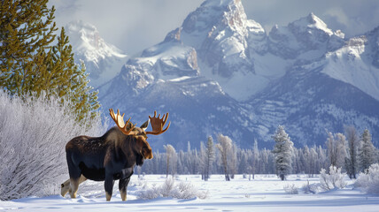 Large male moose in winter