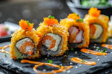 Tempura Maki Set, Deep Fried Sushi Rolls with Salmon and Philadelphia Cheese, Tuna Fish