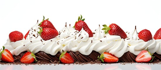 A copy space image of strawberries topped with whipped cream and sprinkled with chocolate chips