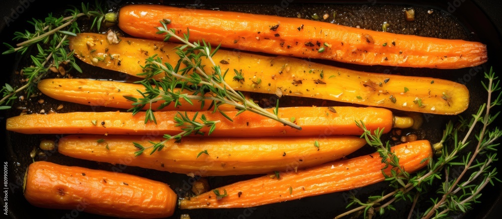 Aufkleber copy space image of top view baked organic carrots with thyme honey and lemon showcasing a delectabl