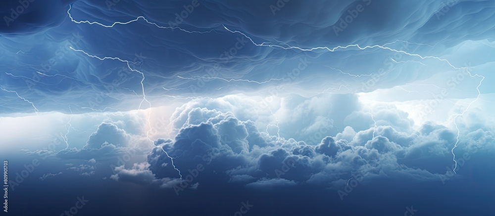 Aufkleber top view of clouds and lightning on a white background creating a storm concept with bad weather amp
