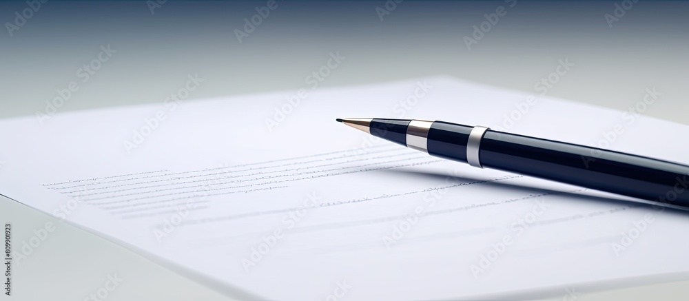 Aufkleber a pen is pictured up close on a blank sheet of paper providing ample copy space for written content