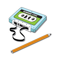 Magnetic audio cassette for recording music from the 90s. Music from the 90s. Vector illustration.