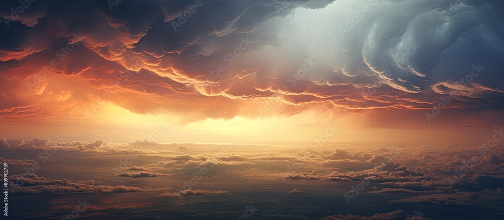 Aufkleber sunrise with epic storm clouds captured in a detail shot providing ample copy space image