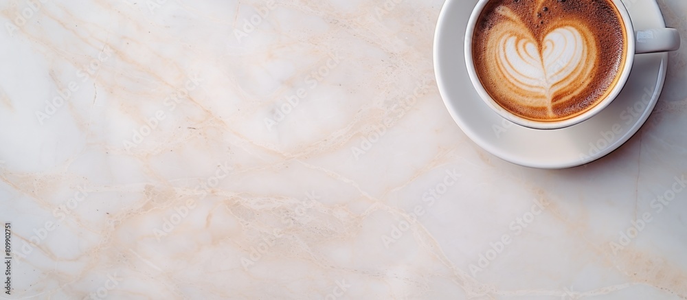 Leinwandbilder a copy space image of a coffee cup can be seen from a top view position on a marble table background