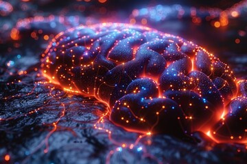 A visually stimulating digital artwork of a brain's neural network with glowing nodes highlighting connectivity