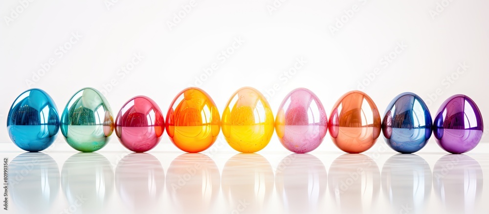 Aufkleber Blurred and colorful Easter eggs are displayed on a white background with ample space for text or other images 112 characters