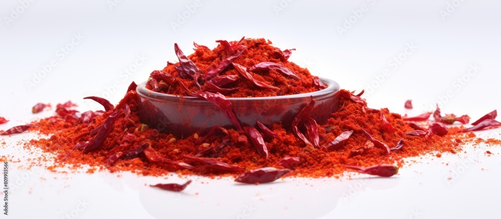 Poster A white background with a raw organic red saffron spice providing ample copy space for text or other elements