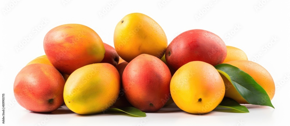 Poster a copy space image of mangos placed on a clean white background
