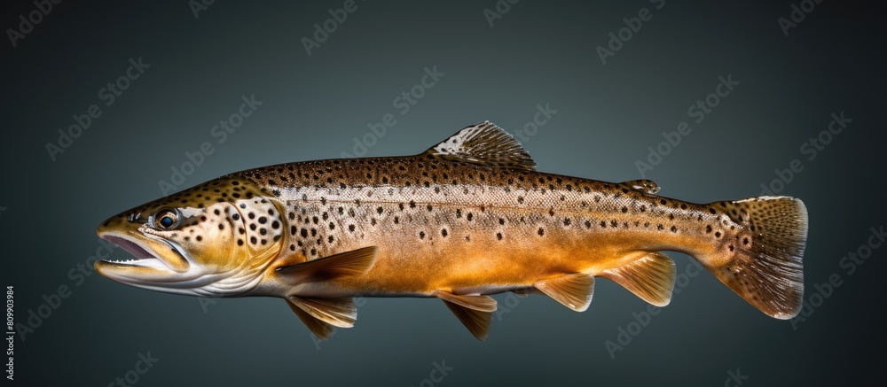 Poster Trout fish on gray background with copy space image wrapped in paper