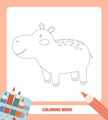Cute hippo educational worksheet. Coloring book.