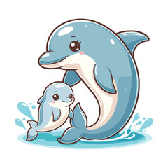 Obraz premium Cute mother dolphin with baby vector