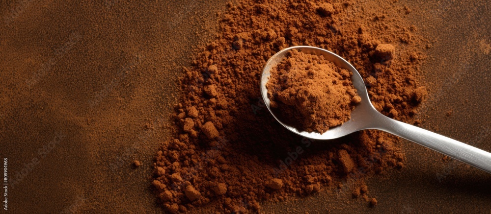 Poster A top view of a spoon with coffee powder creating a visually appealing copy space image