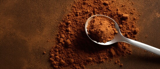 A top view of a spoon with coffee powder creating a visually appealing copy space image