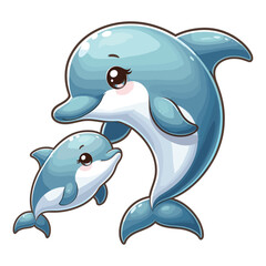 Naklejka premium Cute mother dolphin with baby vector