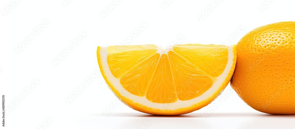 Poster A vibrant citrus fruit such as an orange or sweet lemon mosambi is displayed on a white background allowing for ample copy space in the image