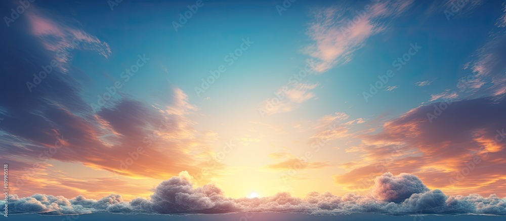 Poster a captivating copy space image showcasing a striking sunset backdrop characterized by brooding cloud