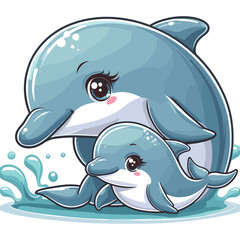 Fototapeta premium Cute mother dolphin with baby vector