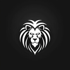 Obraz premium Monochrome logo with lion head, black background