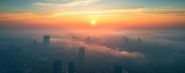 Dramatic sunrise seen through layers of smog, symbolizing the ongoing struggle against global...