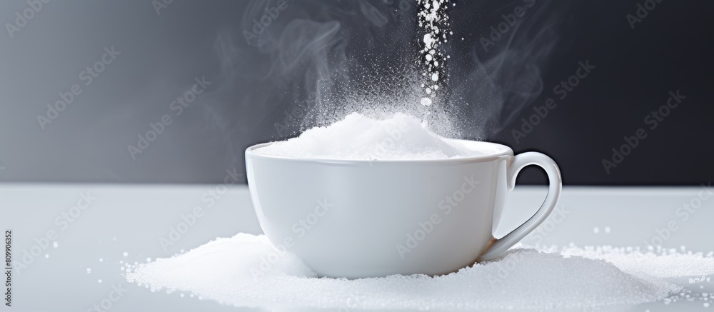 Poster a cup of coffee with creamer and sugar on a white background perfect for copy space image