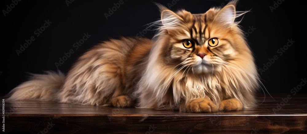 Poster gorgeous domestic cat with a mix of brown persian features and captivating allure copy space image