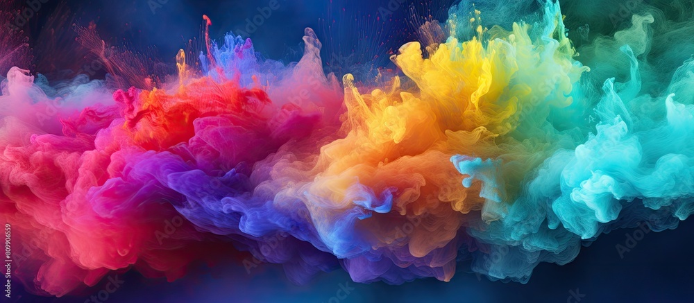 Aufkleber Colorful powder exploding in mid air creating an abstract background with a mesmerizing mix of vibrant colors and glitter Perfect for a copy space image