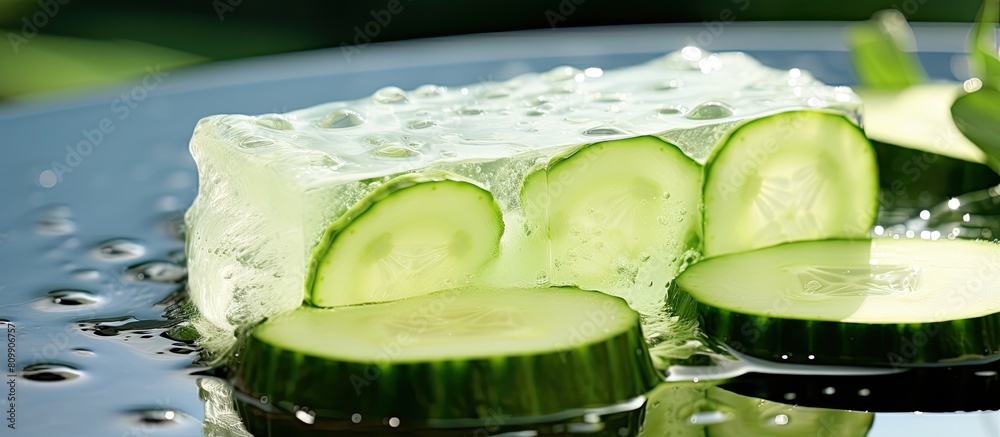 Aufkleber A copy space image that showcases sliced cucumber placed alongside soap creating a home body care concept focused on cucumber This concept highlights treatments involving cucumber soap for personal c