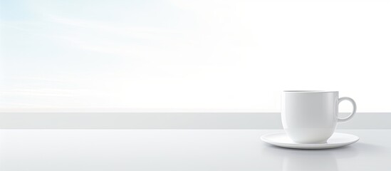 Fototapeta premium A clean and simple copy space image featuring a white coffee cup set against a pristine white background