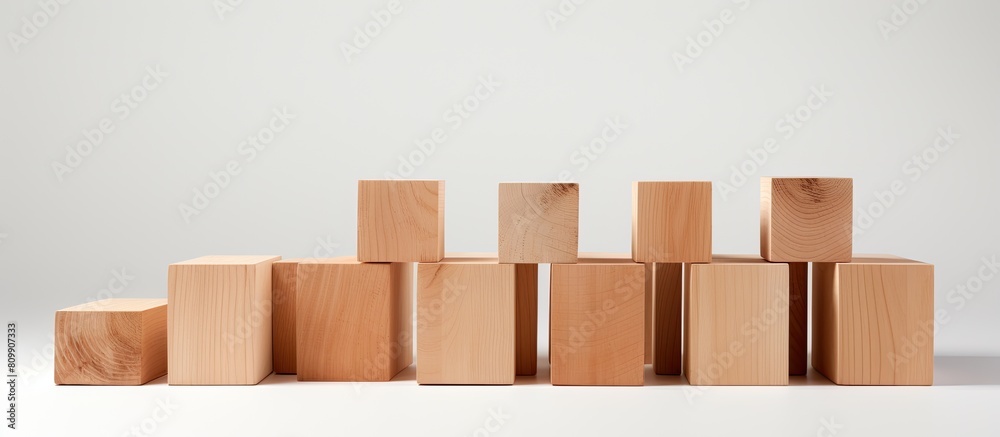 Poster A stack of wooden blocks against a white backdrop providing ample room for a copy space image