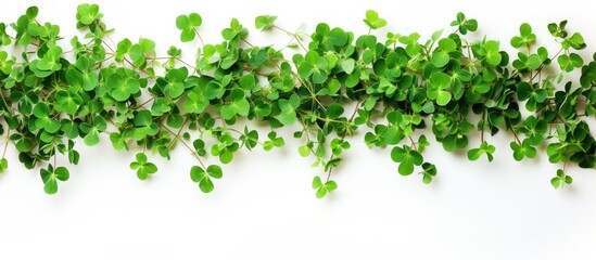 St Patrick s Day a peaceful day of relaxation showcases a vibrant display of green clover leaves on a white background in a top down view offering copy space for use in designs