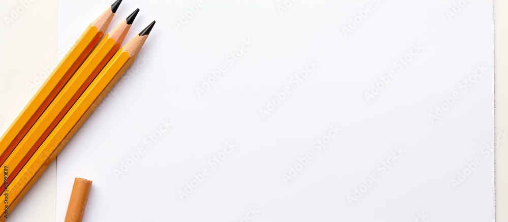 Poster Two pencils and a piece of scrapbook paper on a white background creating a perfect copy space image
