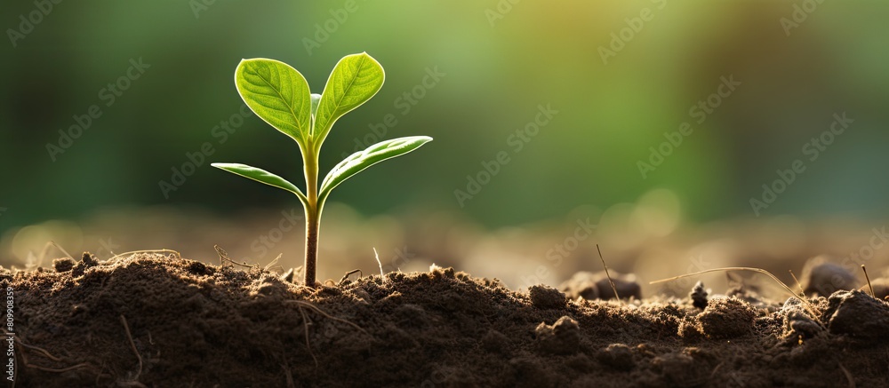 Aufkleber a green sprout emerging from a seed planted in nutrient rich organic soil with a pleasant copy space