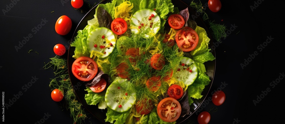 Canvas Prints Copy space image of a top view plate with a diet salad composed of a fresh mix of lettuce and tomatoes