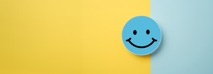 Positive smile face icon, Positive thinking, Mental health assessment, World mental health day concept - obrazy, fototapety, plakaty