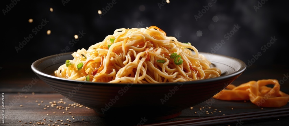 Aufkleber Asian noodles that have not been cooked with plenty of space for adding text or images. Creative banner. Copyspace image