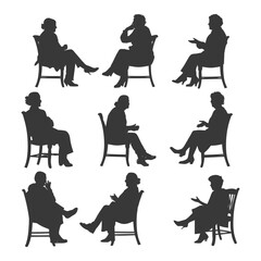 Silhouette elderly women and elderly women were sitting while talking black color only