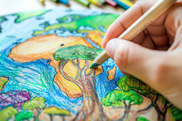 Hand drawing a vibrant mind map on eco-friendly paper, linking sustainability with global business strategy A vision of green future 