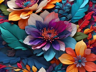 high quality, 8K Ultra HD, vivid colorful, Seamless patterns, fabric art, Art station, stary night many colorful detailed Design combining flower and leaf, splash arts, aesthetic Generative AI
