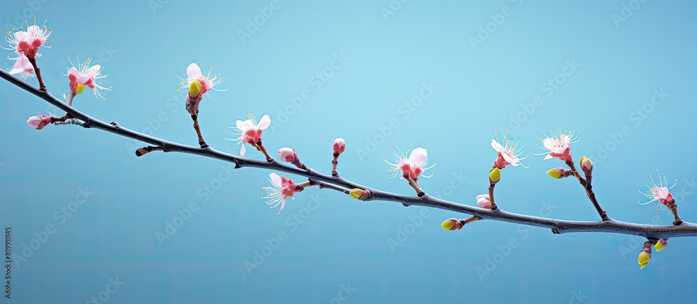 Poster A spring themed image displaying delicate young buds on thin twigs setting a vibrant and refreshing ambiance of the season. Creative banner. Copyspace image