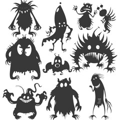 Silhouette funny monsters collection set black color only