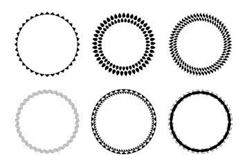 Decorative circle template frame design set of six round border vector pattern. Circle frame detail vector design set. Simple ornament design for labels, covers, invitation cards.