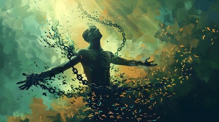 Liberated Diver Embracing True Desires in Ethereal Underwater Realm