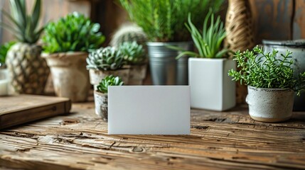 A blank business card placed on a wooden desk, ready for your contact details