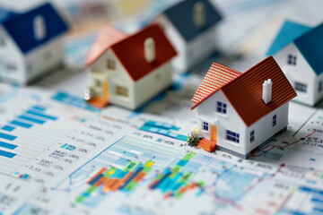 High tech housing market forecast on a digital screen closeup on statistics planning for future investments 