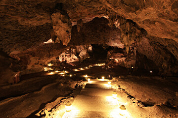 Stalactites in Kamin cave. Tai Rom Yen national park at Surat Thani Province, southern Thailand 