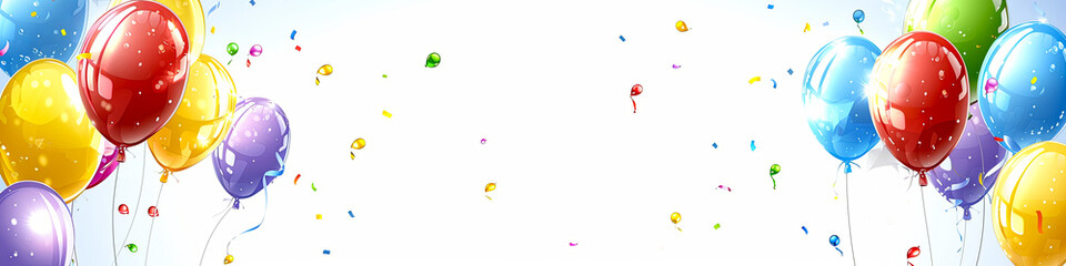 A banner with a bunch of colorful balloons and confetti - obrazy, fototapety, plakaty