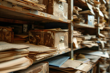 Historical documents and letters in an archive close-up on the preservation of information and memories 
