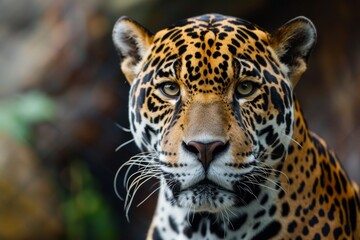 Jaguar face, close up of a jaguar, Taking close up of a Leopard Portrait Terror of the Jungle an Aggressive, Ai generated